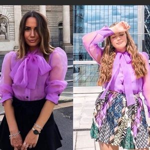 Zara Lilac Organza Blouse Tie Neck